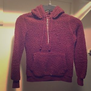 Half-Zip Fuzzy Maroon Women’s Hoodie